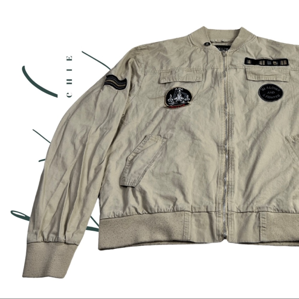 Brooklyn Standard “I’M A LOVER AND A FIGHTER” Khaki Bomber Jacket with Patches